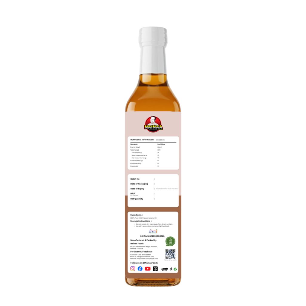 Nainaa Cold Pressed Sesame Oil (Marachekku Nallennai) | 100% Pure & Natural | Wood Pressed | Chemical-Free | 1L view 2