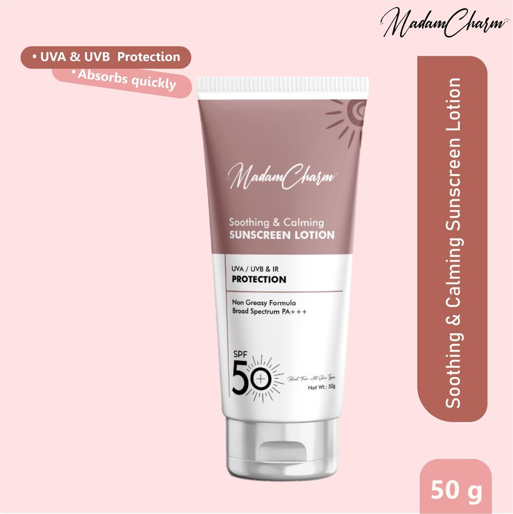 MadamCharm SPF 50 Sunscreen Lotion | PA+++ | UVA/UVB & IR Protection | Non Greasy Formula | For All Skin Types | 50g view 2