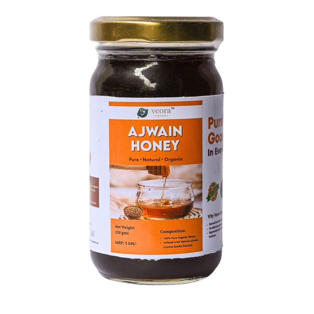 Veora Organics Ajwain Honey | 100% Pure & Natural Raw Honey | Ajwain (Carom) Flower Honey for Digestion & Gut Health | Chemical-Free Natural Sweetener | Immunity Support | 250g
