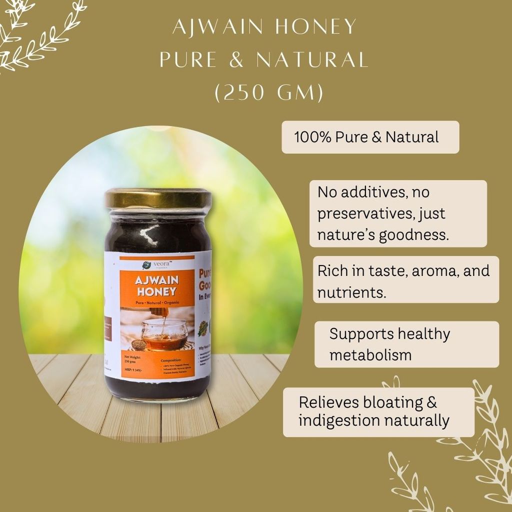 Veora Organics Ajwain Honey | 100% Pure & Natural Raw Honey | Ajwain (Carom) Flower Honey for Digestion & Gut Health | Chemical-Free Natural Sweetener | Immunity Support | 250g view 2