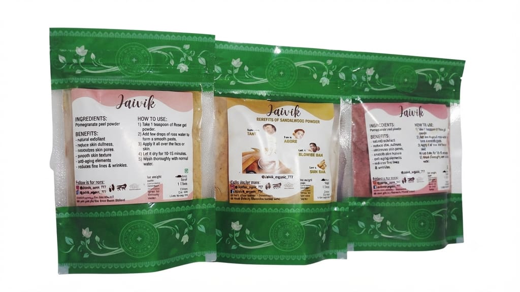Shushraj Jaivik Organic Facial Powder Combo Pack - Anar Peel, Chandan, and Rose Petals Powder view 2