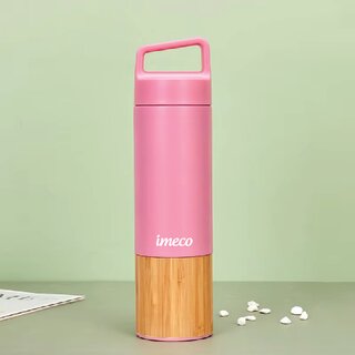 IMECO ECO-EDGE Bamboo Thermos Water Bottle 600 ml Pink, 24 Hour Hot And Cold, Leakproof And Insulated view 2