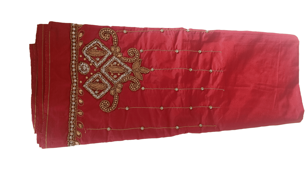 Red Embroidered Blouse With Zari And Stone Work view 2