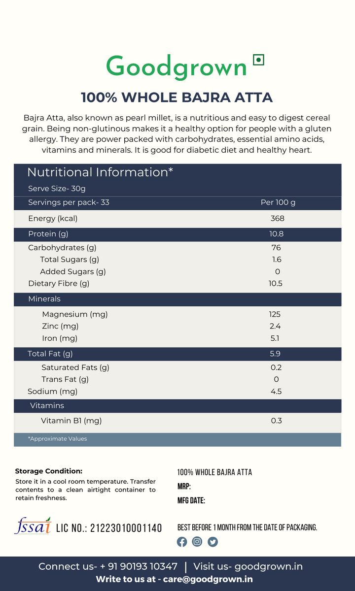 100% Whole Bajra Atta - 1 kg - 1 packet view 2