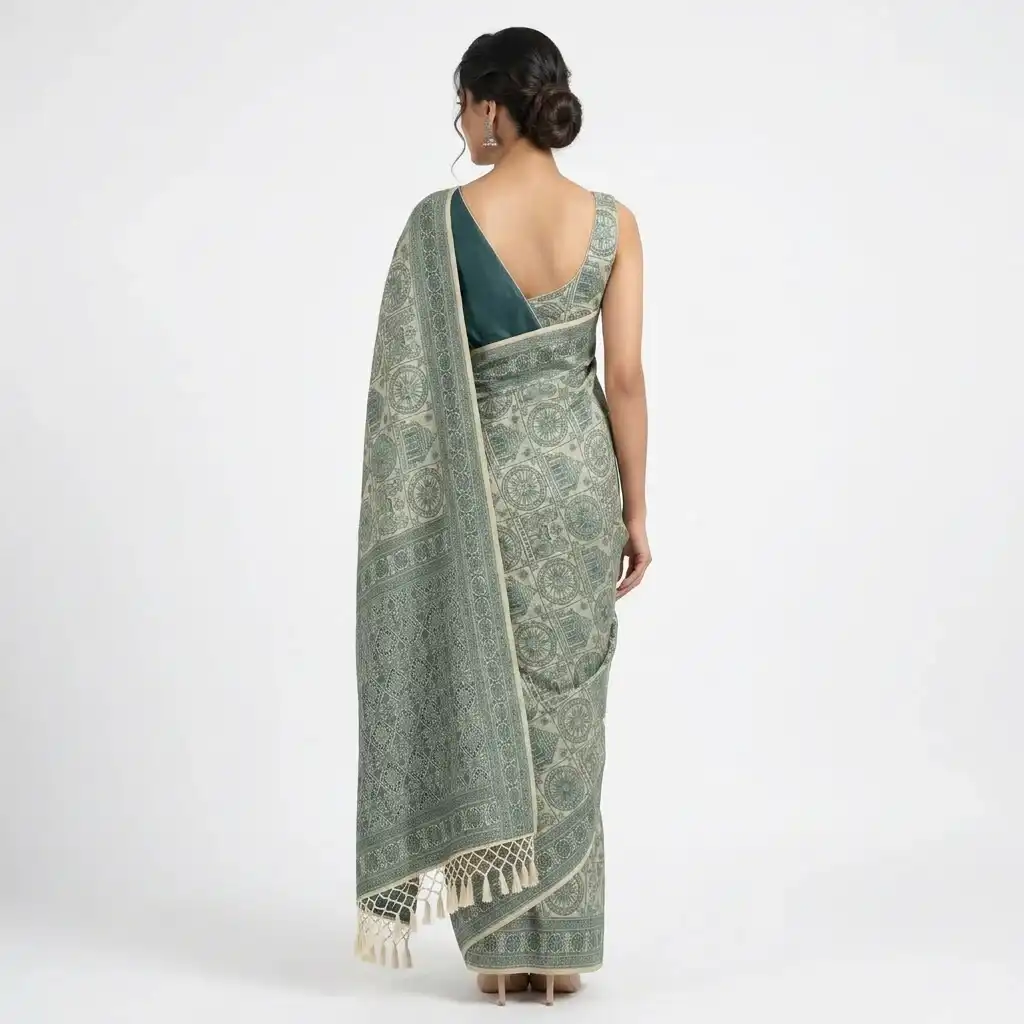 Tussar Sambalpuri Saree Geometric Floral Print – Multicolor view 2