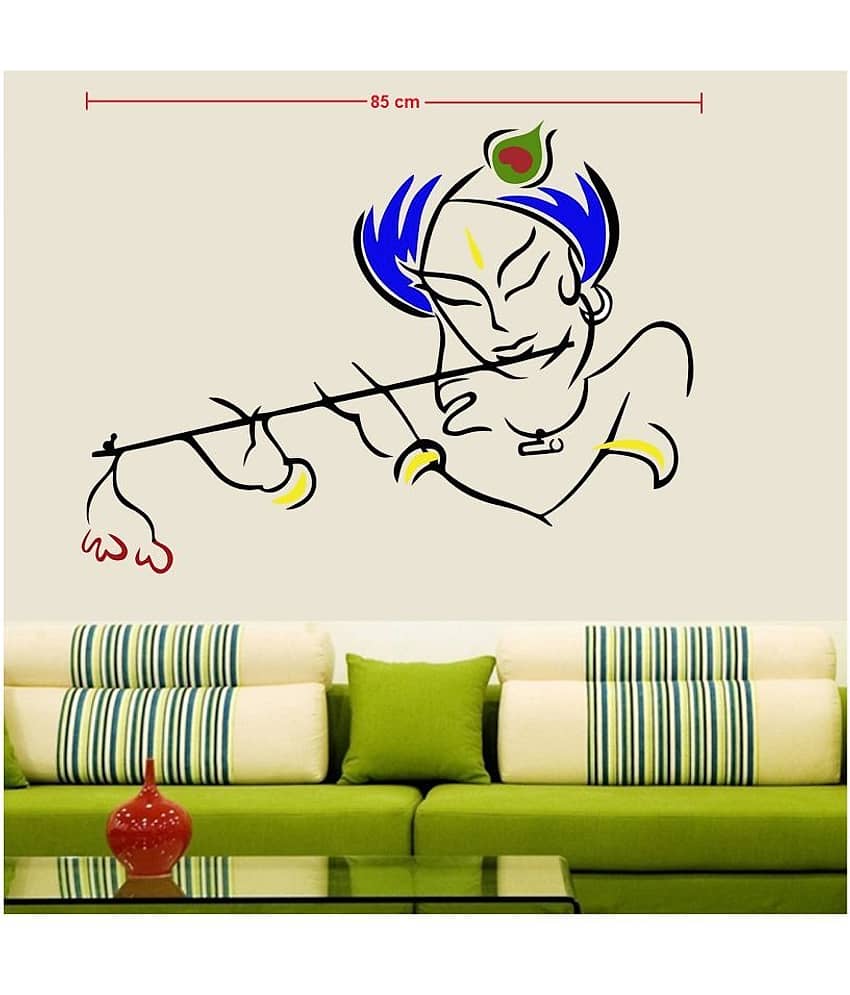 Asmi Collection Beautiful Colorful Krishna with Flute Wall Sticker ( 65 x 85 cms ) view 2