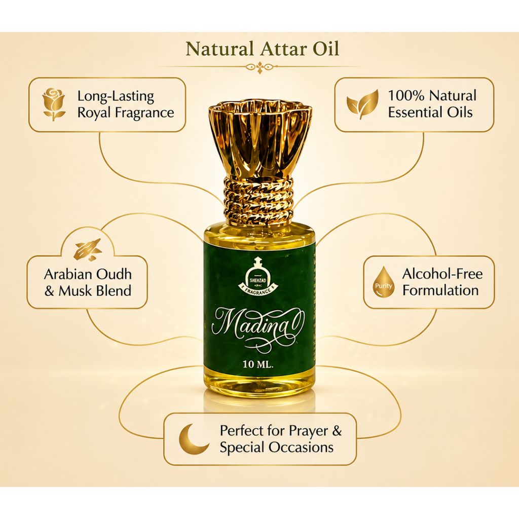Elegantra Madina Pure Concentrated Attar (10ml) | Premium Long Lasting Non-Alcoholic Perfume Oil | Rose & Sandalwood Oriental Fragrance for Men & Women (Pack of 1) view 2
