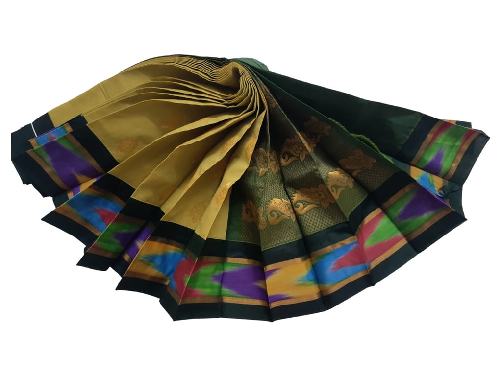 Uppada Kuppadam Mehandi Green handloom cotton silk saree with blouse piece. view 2