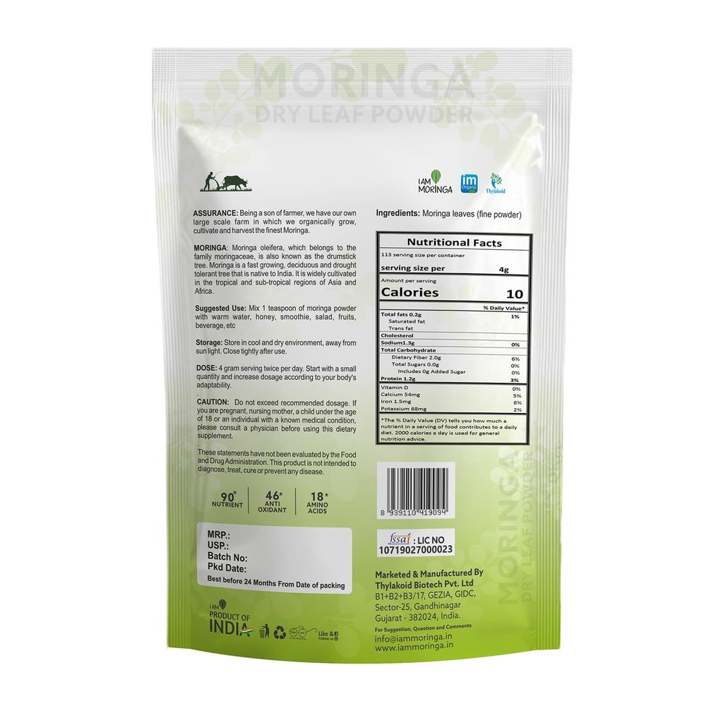 I AM MORINGA | Moringa Dry Leaf Powder, 90+ Nutrients, 46+ Anti-Oxidants, 18 Amino Acids-227gm view 2