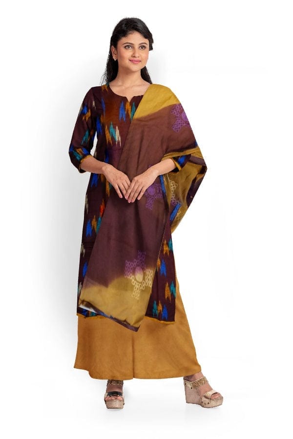Maroon Cotton Printed Salwar Suit Fabric with Chiffon Dupatta view 2