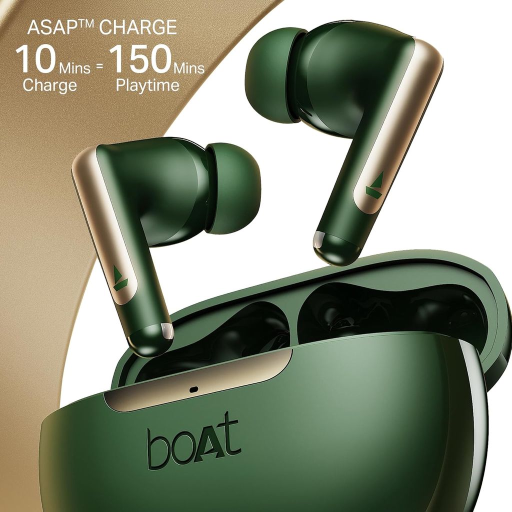 Boat Airdopes 141 Elite ANC TWS Ear Buds Wireless Earphones with mic (Green) view 2