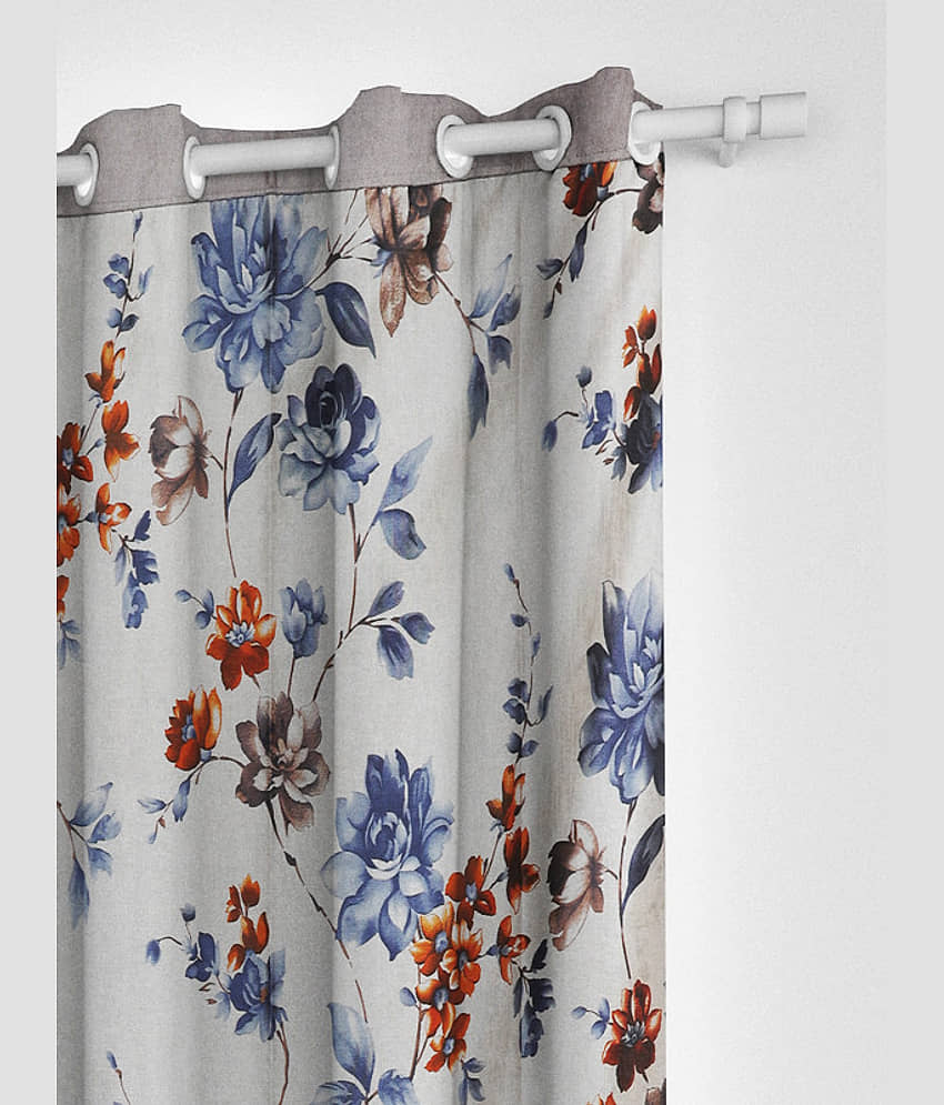 Kraftiq Homes Floral Blackout Eyelet Curtain 5 ft ( Pack of 2 ) - Light Grey view 2