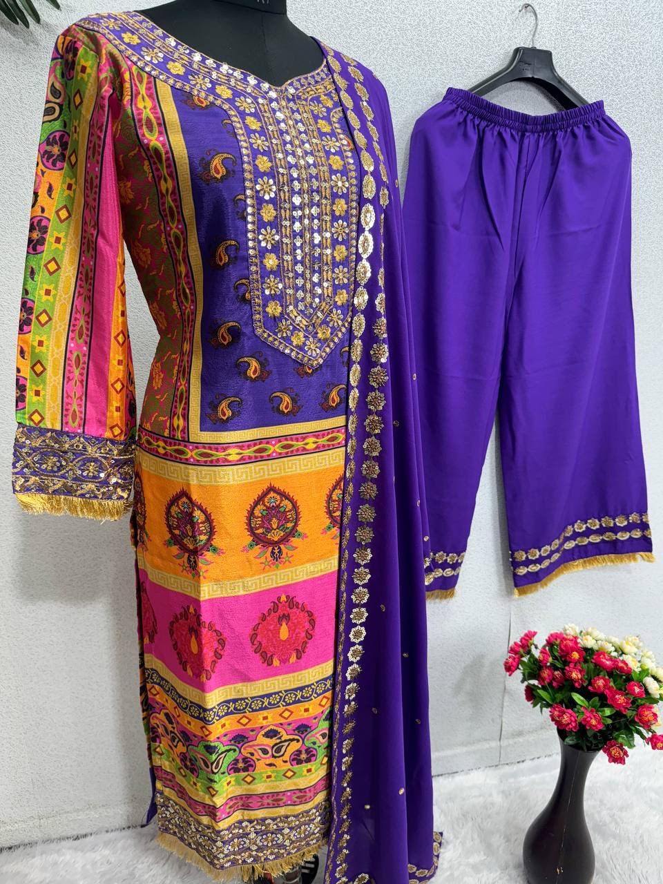 Georgette Digital Print Top Plazzo Dupatta Set view 2