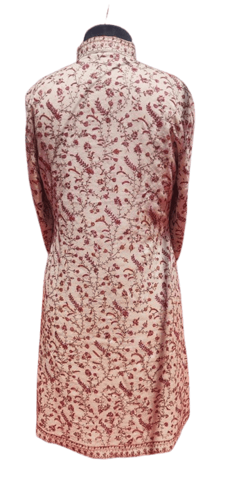 Embroidered Long Kashmiri Wool Coat with Floral Print view 2