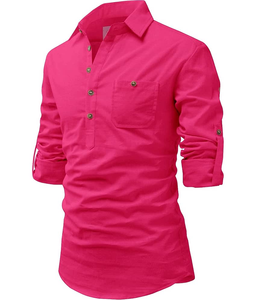 TrendiVastra Pink Cotton Blend Men's Shirt Style Kurta ( Pack of 1 ) view 2