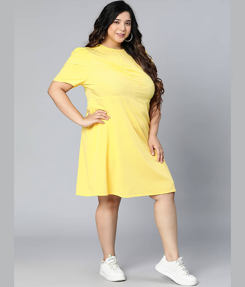 Oxolloxo Women Polyester Solid A-line Dress ( Yellow ) view 2