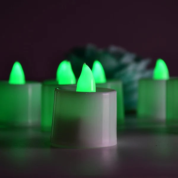 Green Flameless LED Tealights, Smokeless Plastic Decorative Candles - Led Tea Light Candle For Home Decoration, Diwali (Pack of 24) view 2