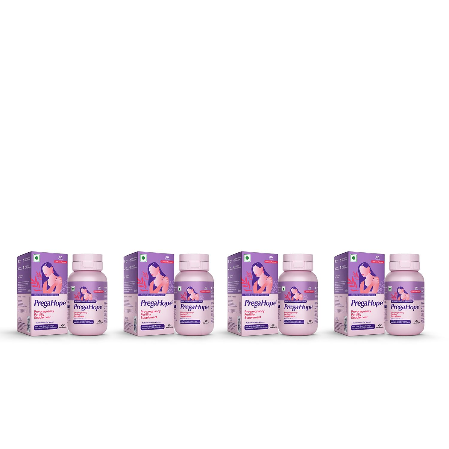 PregaHope Pre-pregnancy Fertility Supplement with Iron Folic Acid & Moringa | 30 Tab x Pack of 4 view 2