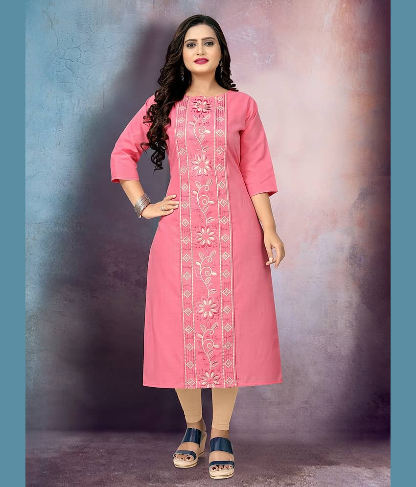 RIAANA Women Cotton Blend Embroidered Straight Kurti ( Multicolor ) view 2