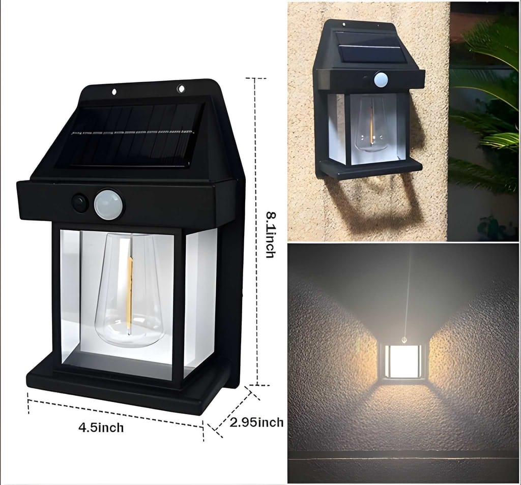 Solar Motion Sensor Outdoor Wall Lantern Light | Wireless Waterproof Exterior Lamp | 3 Lighting Modes | Warm Light Garden Patio Yard Light (Original Quality) view 2