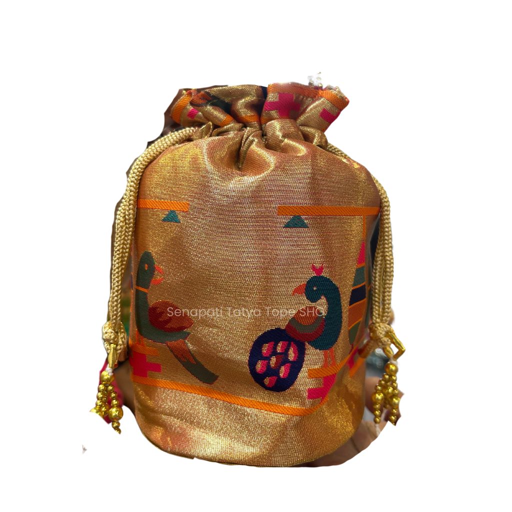 Traditional Golden Brocade Potli Bag