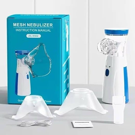 Portable Handheld Mesh Nebulizer Machine with 2 Masks, 1 Mouth piece & Usb, Personal Inhalers For Breathing Problems Lightweight, Cool Mist Inhailer for Cold & Cough, Travel Friendly Nebulizer For Adults & Kids (Original Quality)