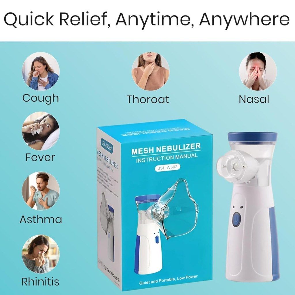 Portable Handheld Mesh Nebulizer Machine with 2 Masks, 1 Mouth piece & Usb, Personal Inhalers For Breathing Problems Lightweight, Cool Mist Inhailer for Cold & Cough, Travel Friendly Nebulizer For Adults & Kids (Original Quality) view 2