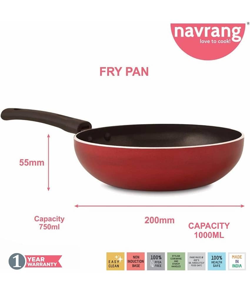 Navrang Nonstick Aluminium 3 PC MINI Cookware Set ,Tawa 260 + Kadai 200 + Fry Pan 200,Red NON-INDUCTION view 2