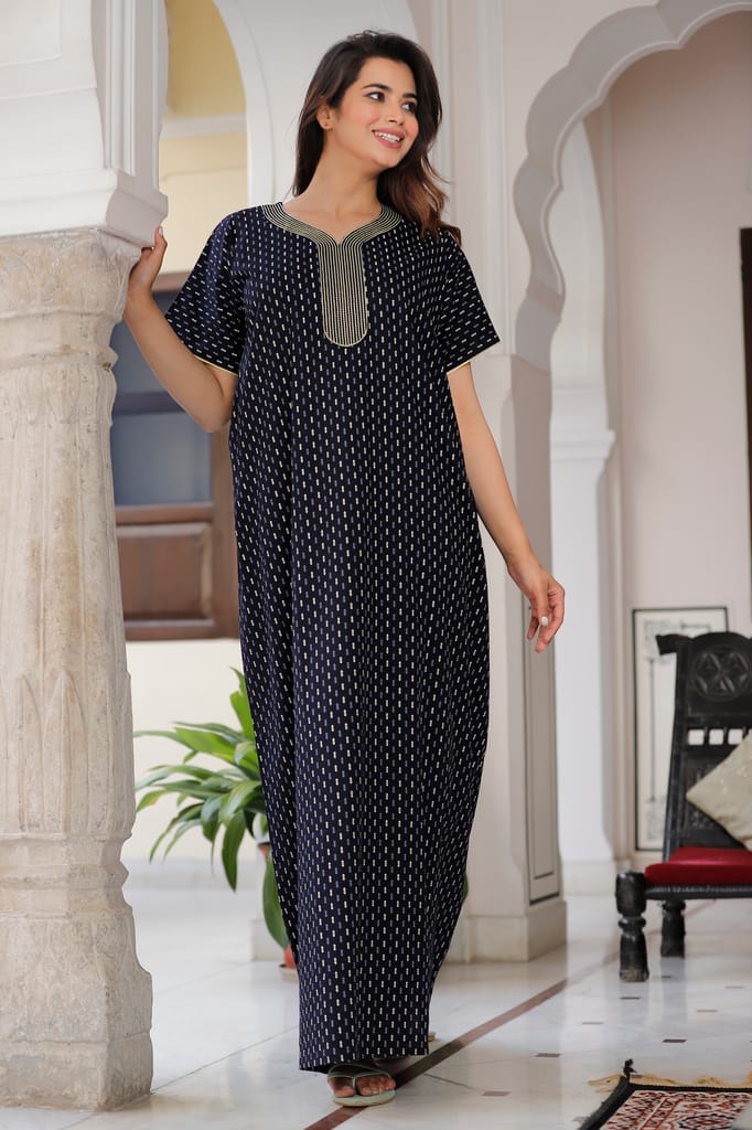 Women's Black Cotton Printed Kaftan Dress view 2
