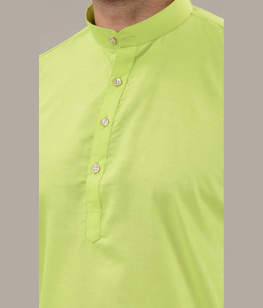 MOUDLIN Light Green Cotton Blend Regular Fit Men's Kurta Pyjama Set ( Pack of 1 ) view 2