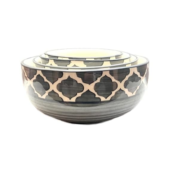 STOREPEDIA Handpainted Moroccan Ceramic Serving Bowl Set for Vegetable, Salad, Mixing, Cereal, Candy, Decorative, Microwave Safe, Different Size Bowl (1000,800,600,400 ml) Set of 4 view 2