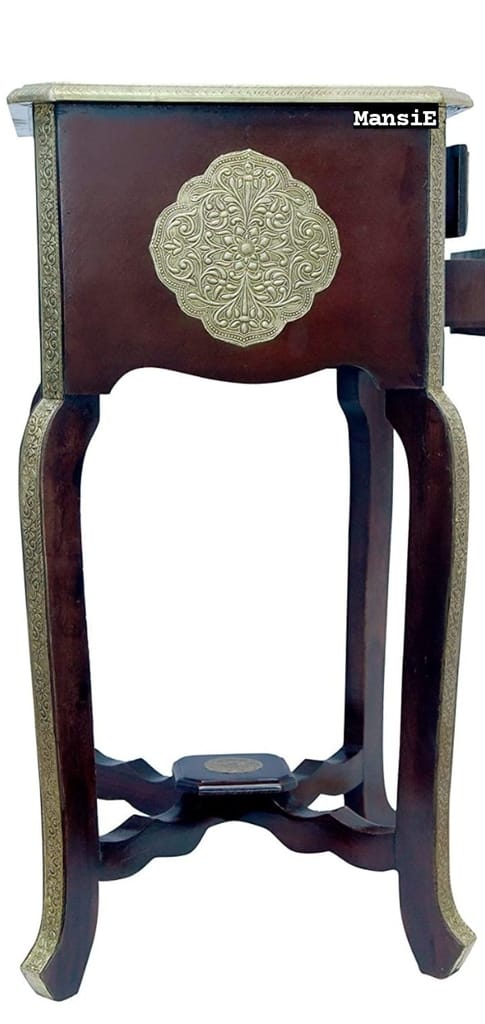 Creative Handicraft45 Wooden with Brass Bedside Table Antique Look with Drawer Storage for Living Room Bedroom Side End Stool view 2
