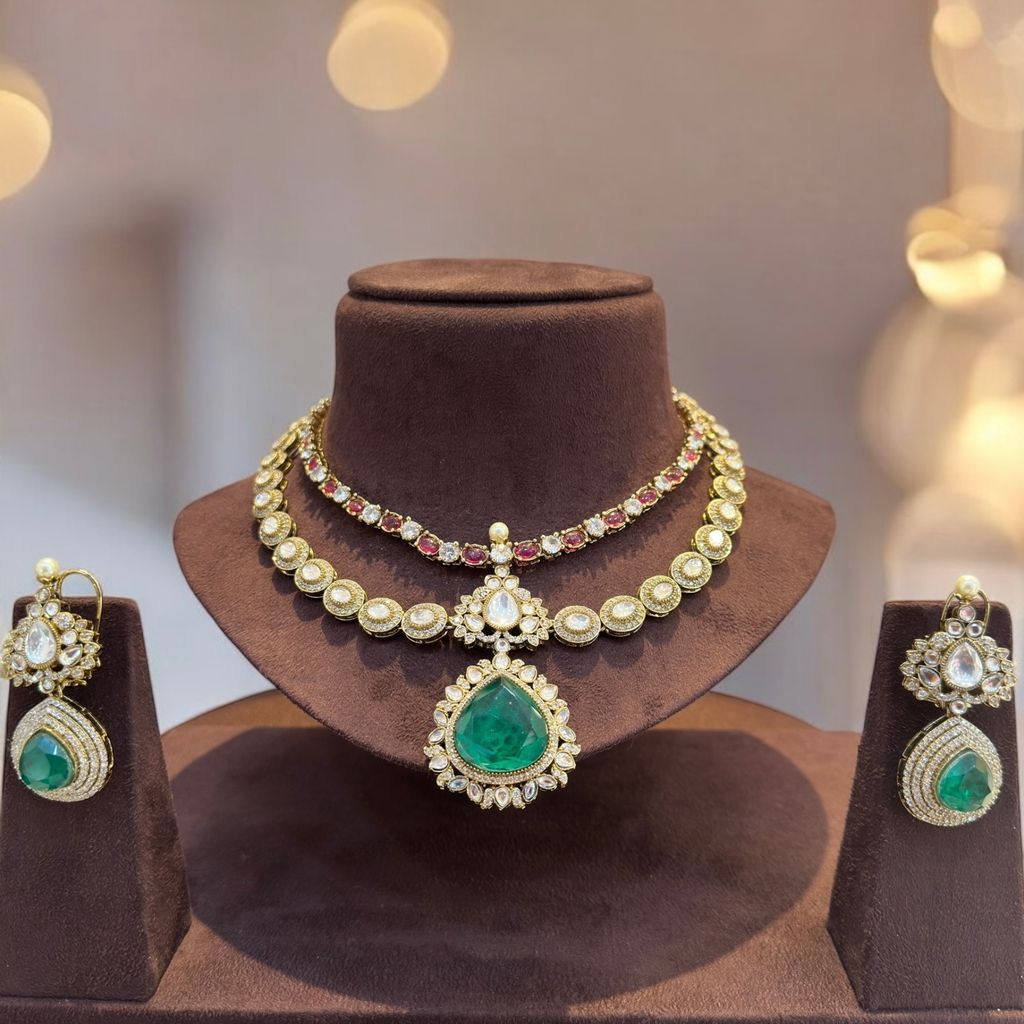 Emerald Bridal Necklace Set By Dia Art Jewels view 2