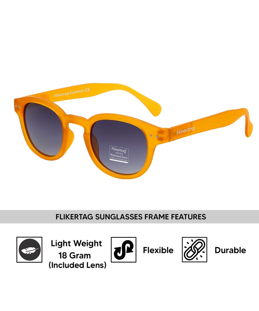 Flikertag Polarized Sunglasses With UV Protection For Men & Women | HD vision with Grey Gradient Lens [FTS 551 F4 Round Matte Orange Frame with Smoke lens, 49mm] view 2