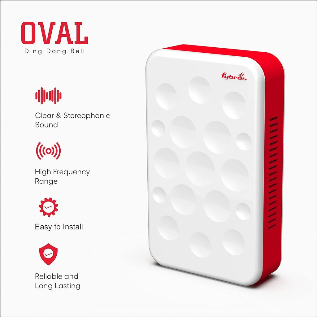 Fybros Oval Red & White Ding Dong Door Bell with Stereophonic Digital Sound, 9004 view 2