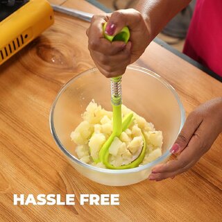 Steel Potato Masher with Handle, Vegetable Fruit Crusher Automatic Press Type Strong Potatoes Smasher (GREEN) view 2
