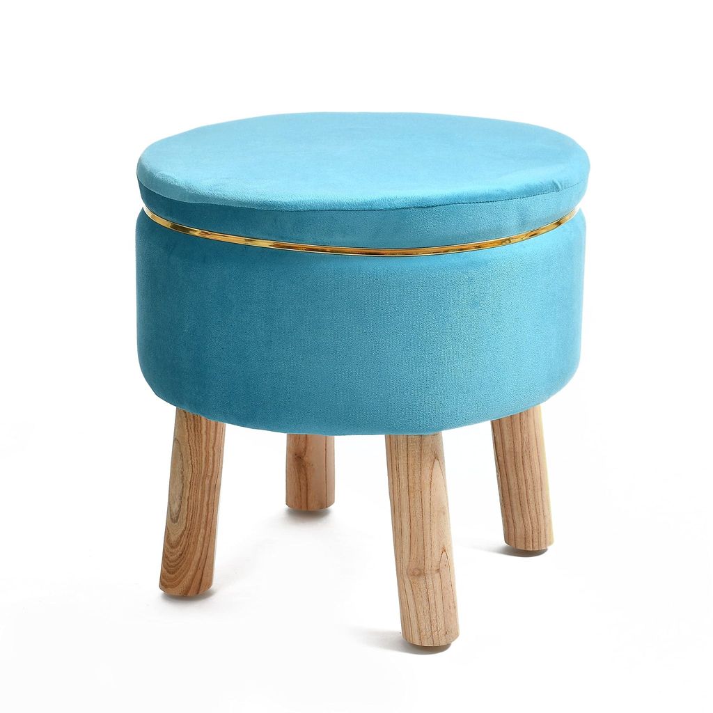SmartKart Ottoman Pouffe Stool for Living Room Poof Sitting Furniture Footrest Pouffe for Sitting | Foot Stool for Office, 16x16x16 Inch, Combo, Aqua view 2