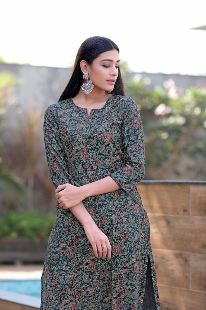 Printed Black Cotton Fabric Kurti VCK1312 view 2