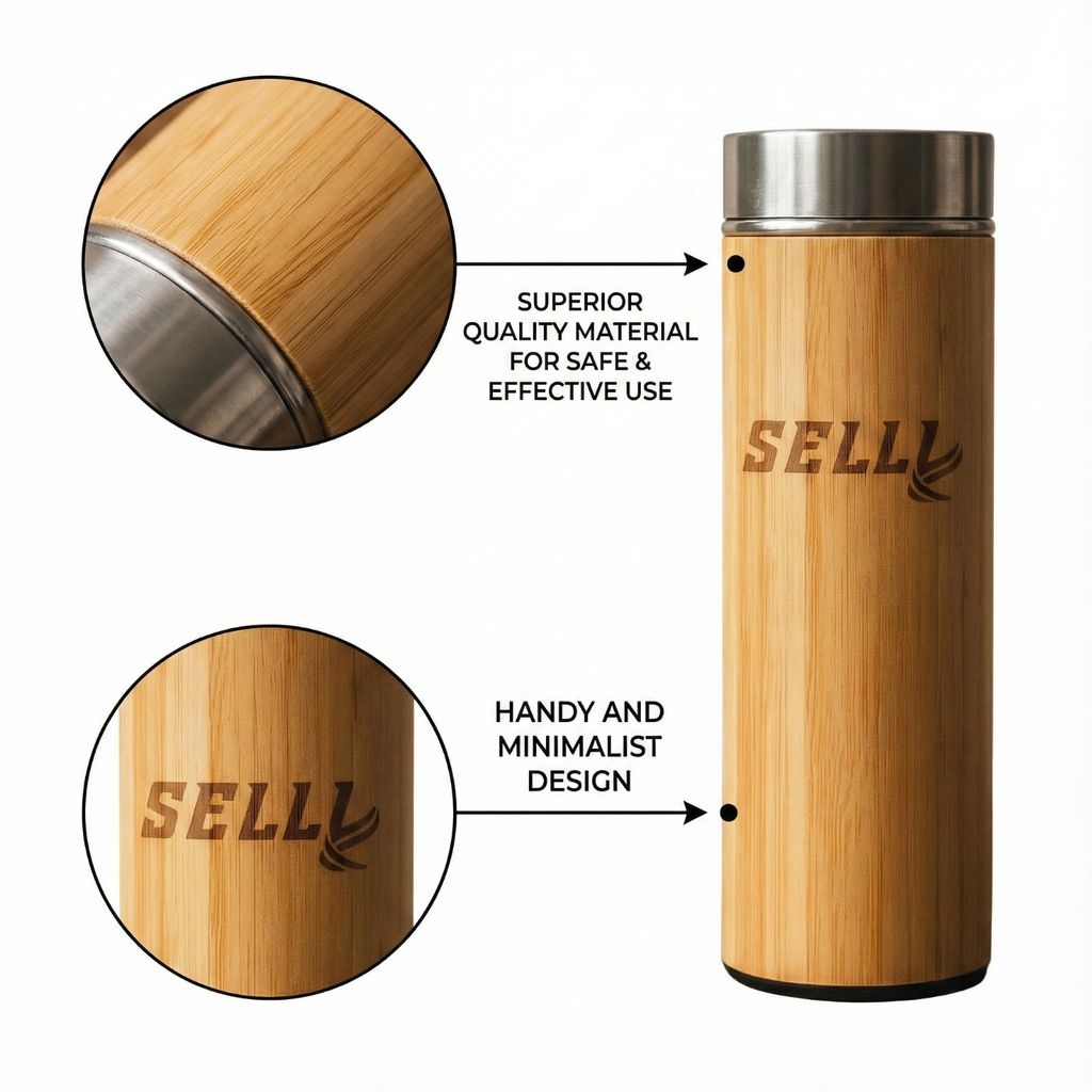 Eco-Friendly Bamboo Water Bottle | Stainless Steel Vacuum Insulated Bottle view 2
