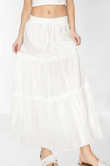 White Ruffle High Waist Long Skirt view 2