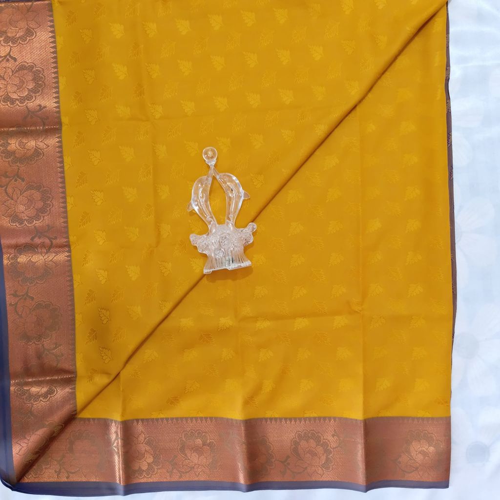 Poonthamil Silk Cotton Saree with Blouse - Yellow view 2