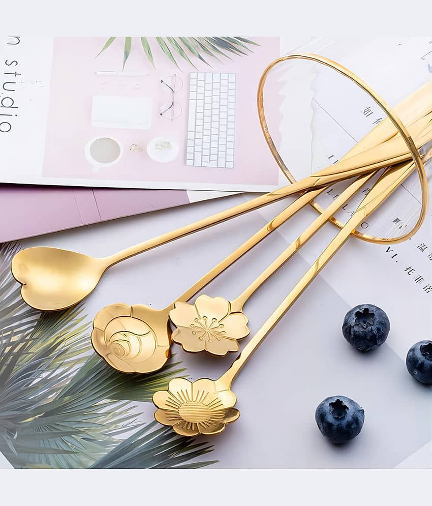 GEEO Gold Stainless Steel Dessert Spoon ( Pack of 4 ) view 2