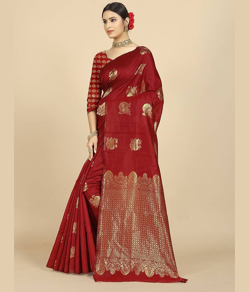 BLEESBURY Banarasi Silk Self Design Saree With Unstitched Blouse Piece ( Pink ) view 2