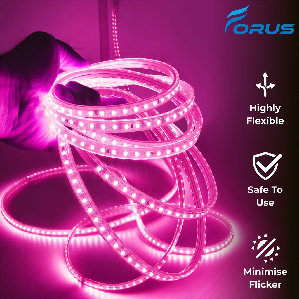Forus LED Rope Strip Light 5 Meters 1 Year Warranty, Outdoor Waterproof Decorative Cove Lights for Ceiling, Balcony, Home Decor, Interior Decoration, Flexible Rope Light for Diwali, Christmas & New Year -Pink view 2