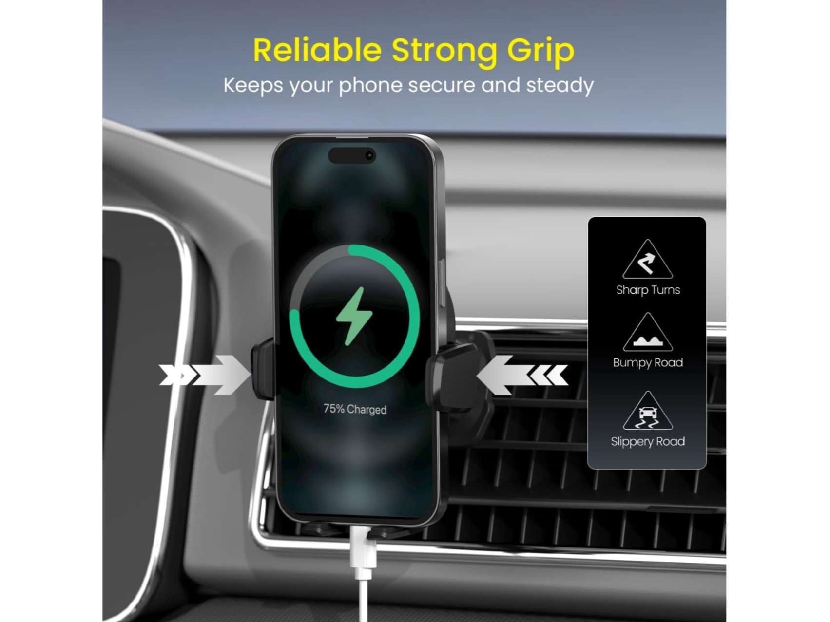 Portronics Clamp Z Car Phone Holder Stand with 360 Degree Rotation, AC Vent Mount, Strong Grip, Single Hand Use, Shockproof Build, Mobile Stand for Car view 2