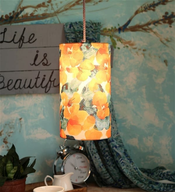 Orange Flowers Cylindrical Hanging Shade view 2