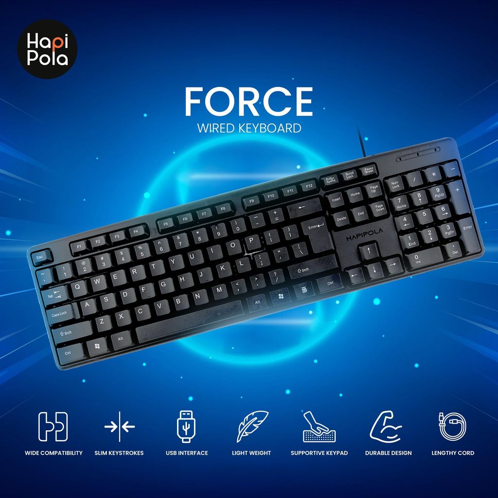 HAPIPOLA Keyboard Force Wired Multimedia Keyboard | Wired USB Supportive Keypad Slim Keystrokes Durable Design Length Cord view 2