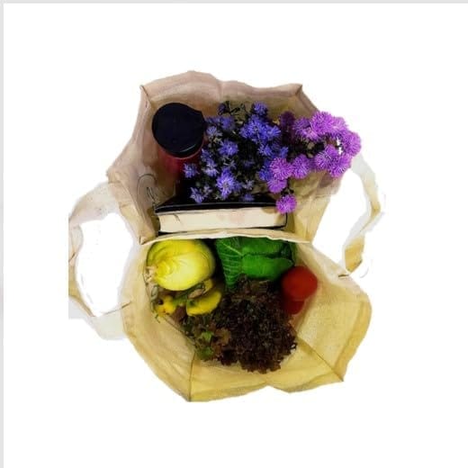 SoulShoppr Pure Cotton Grocery Bag/Shopping Bag/Holds 5-7kgs / 2 Compartments/Sustainable/Eco-friendly view 2