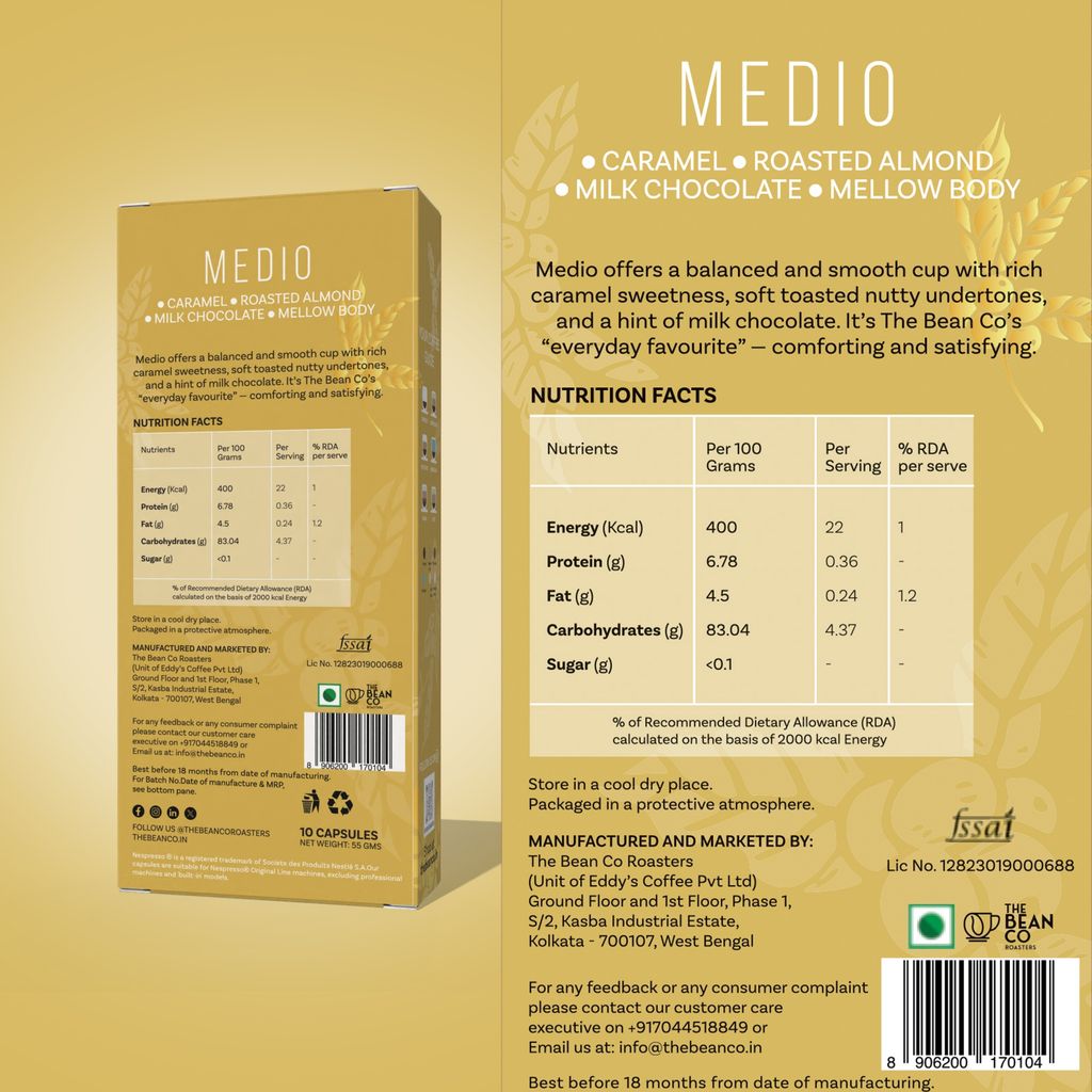 The Bean Co Roasters Medio Aluminium Coffee Capsules | Intensity 8 | Balanced & Nutty | Medium Roast | 100% Premium Arabica view 2