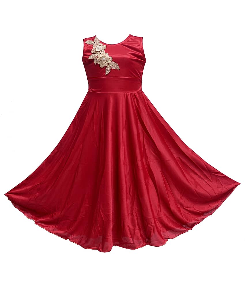 9stiches Satin Dress For Girls ( Pack of 1 , Maroon )